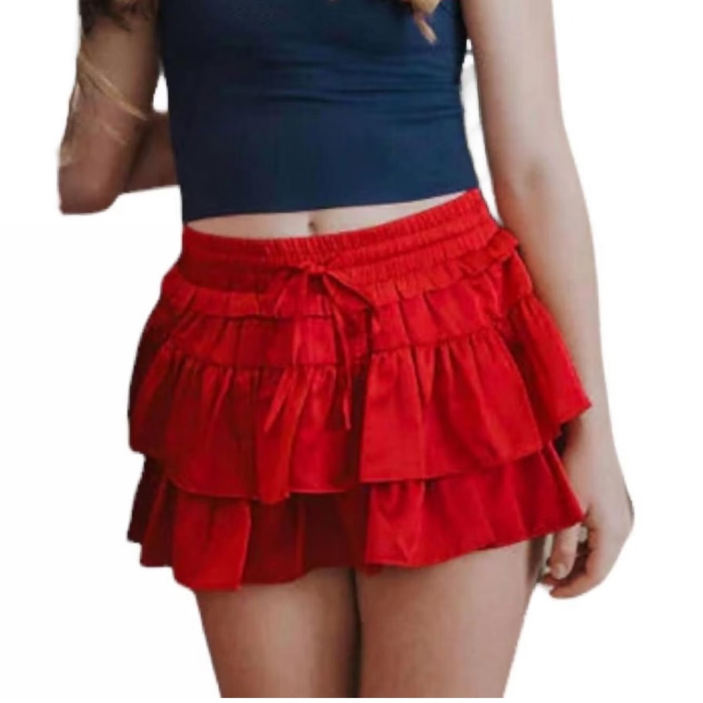 Red Ruffled Women's Shorts